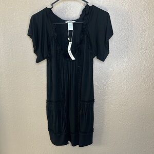 Esley Midnight Black Ruffle Tunic